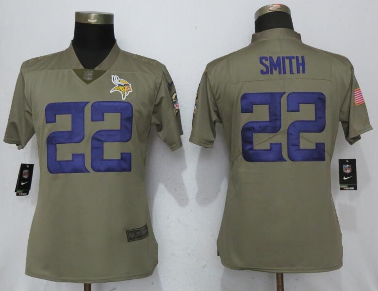 Women Minnesota Vikings #22 Smith Nike Olive Salute To Service Limited NFL Jerseys